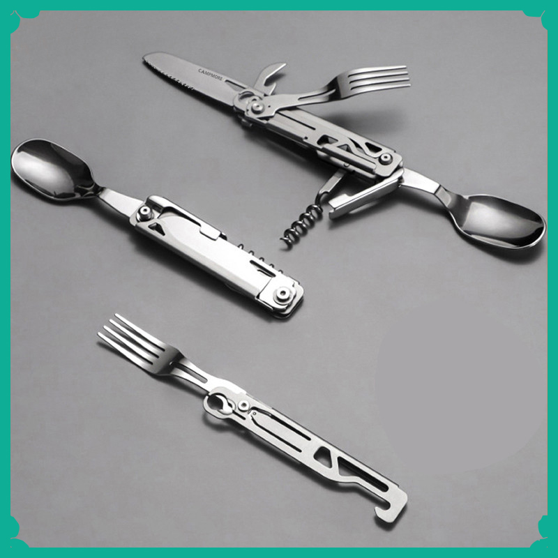 Camping Cooking Bundle - Multifunktionales Camping-Gabel-Löffel-Set, tragbares, faltbares Messer, Gabel,