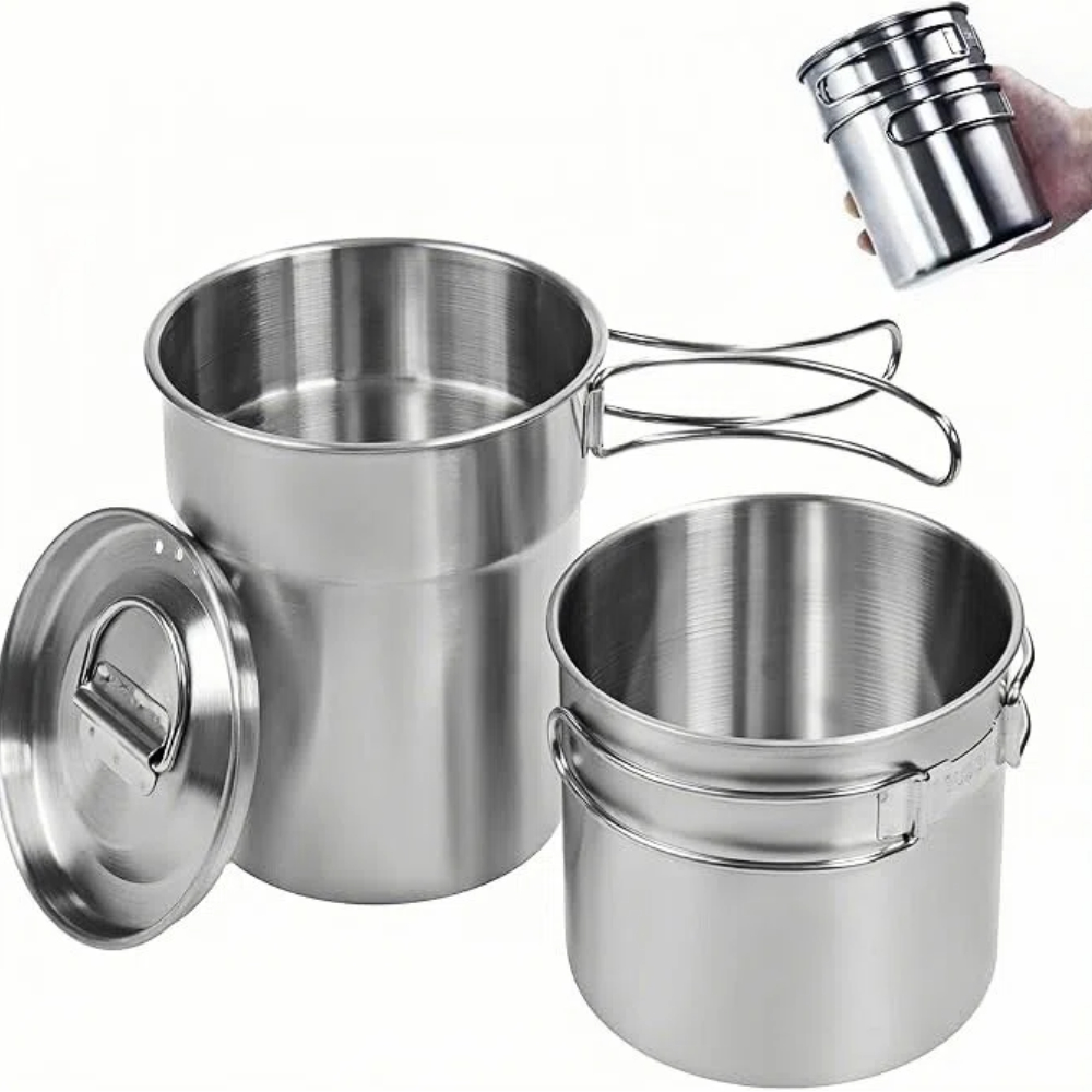 Camping Cooking Sets - Faltbare Campingbecher, Campingtöpfe, Kochgeschirr, 304-Food-Grade Outdoor-Camping-Kochset