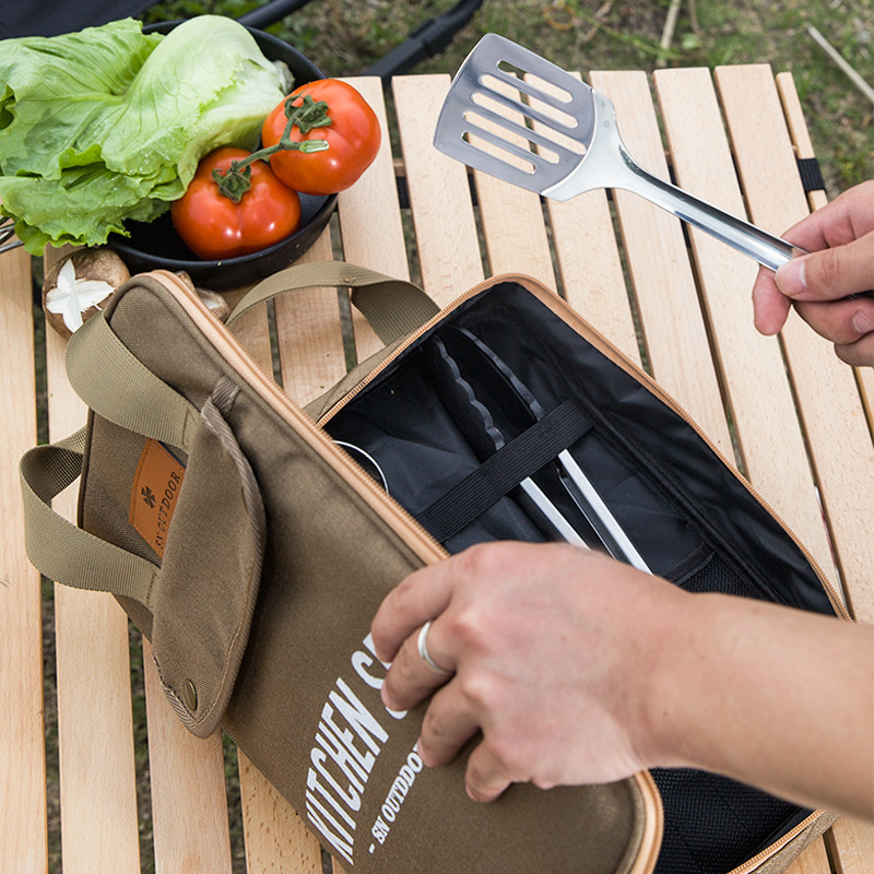 Camping Cooking Set With Bag - 8-teiliges Camping-Kochgeschirr-Set Tragbare Tasche Outdoor-Reise-Utensilien Aufbewahrungstasche