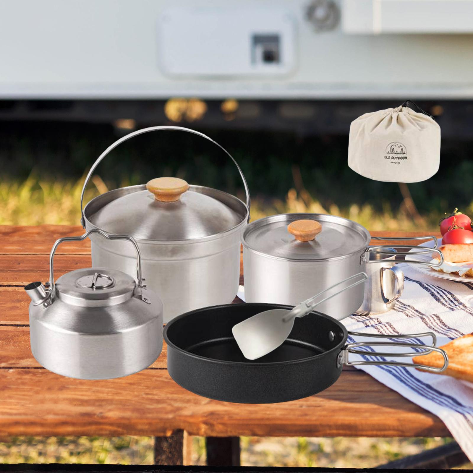 Camping Cooking Kettle - Camping-Kochgeschirr, Kochzubehör, tragbare Antihaft-Bratpfanne, Teekanne, Wasserkocher,