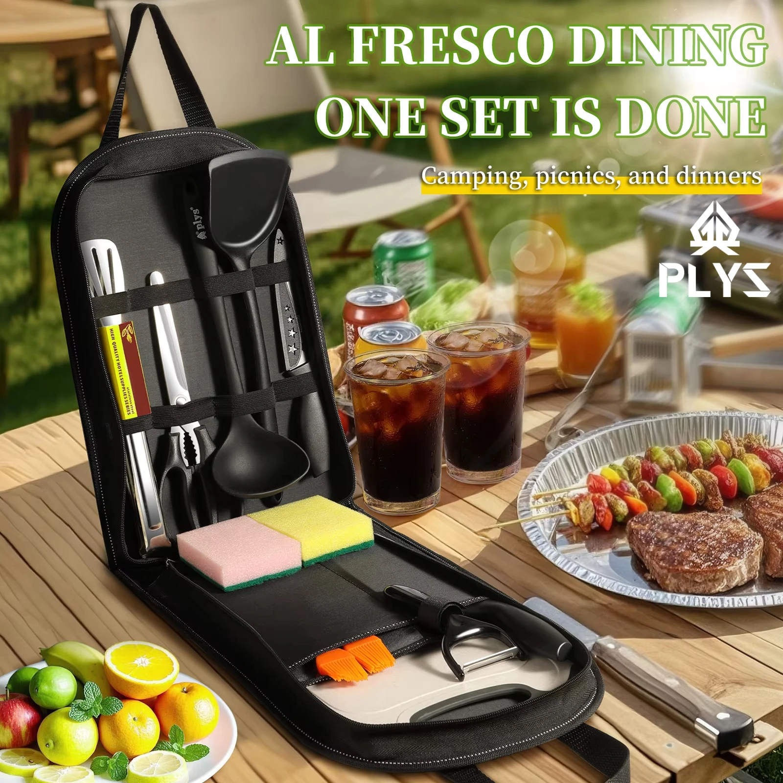 Camping Cooking Bundle - Tragbares Outdoor-Utensilien-Set mit 10-teiligem Outdoor-Grill, Camping,