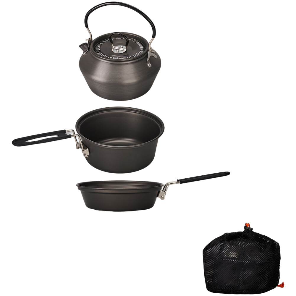 Camping Cooking Kettle - Leichtes Camping-Kochgeschirr-Set aus Aluminiumlegierung, 3-teilig, Topf