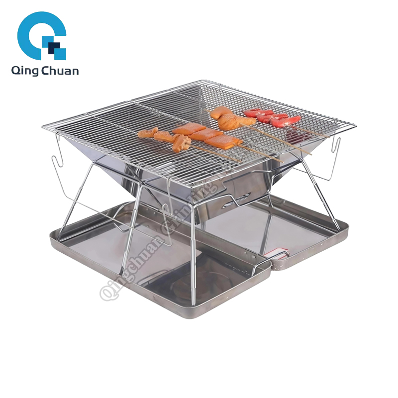 Camping Cooking Stove - Camping-Grill Holzkohleofen Faltbarer Edelstahl-Feuerkorb-Grill für Outdoor-Kochen