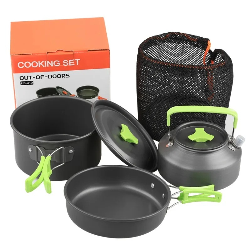 Camping Cooking Kettle - Camping-Kochset, Outdoor-Küchenausrüstung, Tragbares Aluminium-Geschirr, Töpfe, Schüsseln,