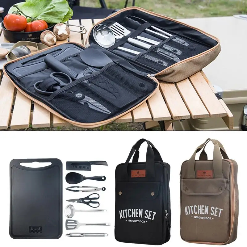 Camping Cooking Bundle - 8-teiliges Camping-Küchen-Kochgeschirr-Set Tragbares Outdoor-Reise-Utensilien-Set Edelstahl Koch-