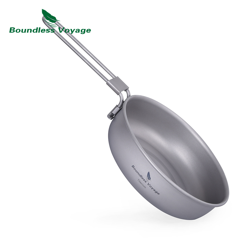 Camping Cooking Tin - Boundless Voyage Ultraleichte Titan-Bratpfanne mit Klappgriff,