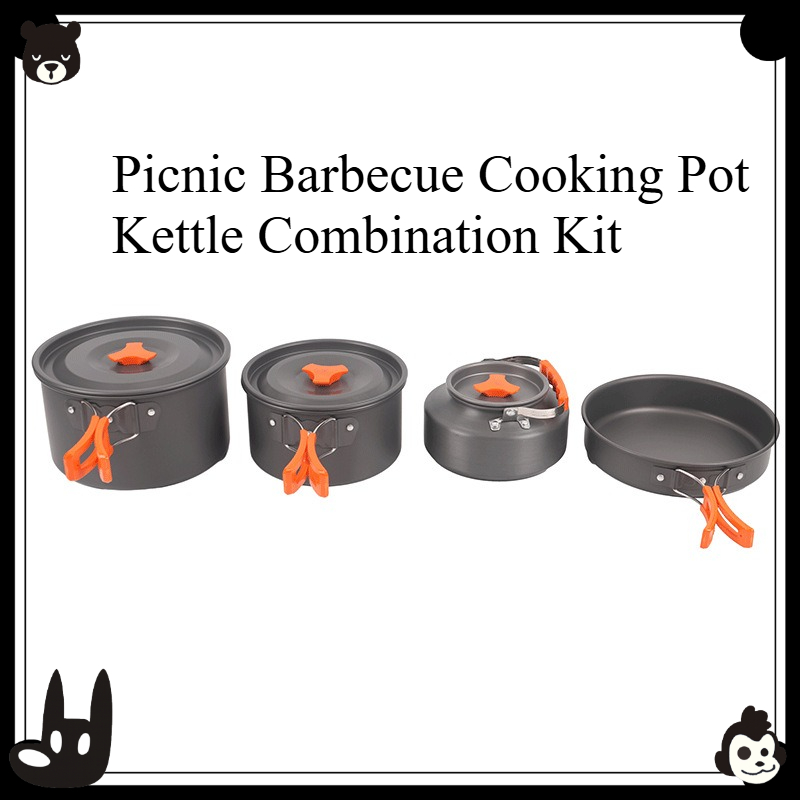 Camping Cooking Kettle - Tragbares Outdoor-Kochgeschirr-Set 4-teilig Camping Picknick Grill