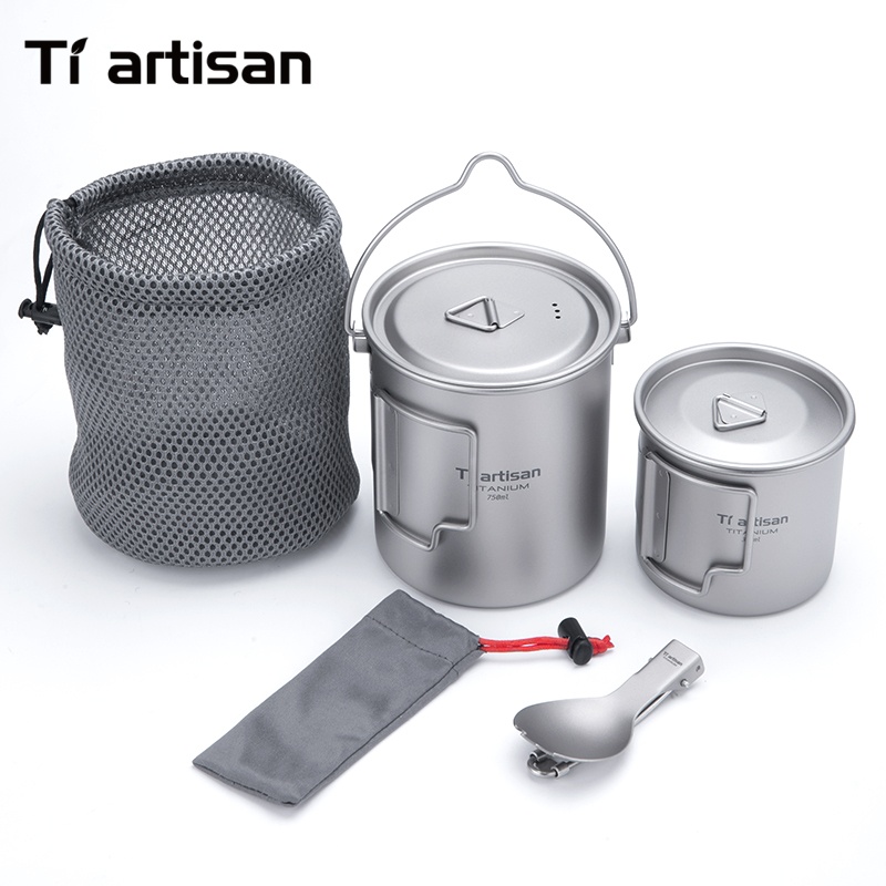 Camping Cooking Bundle - Tiartisan Reines Titan Ultraleichtes Kochgeschirr-Set 3-teilig/5-teilig