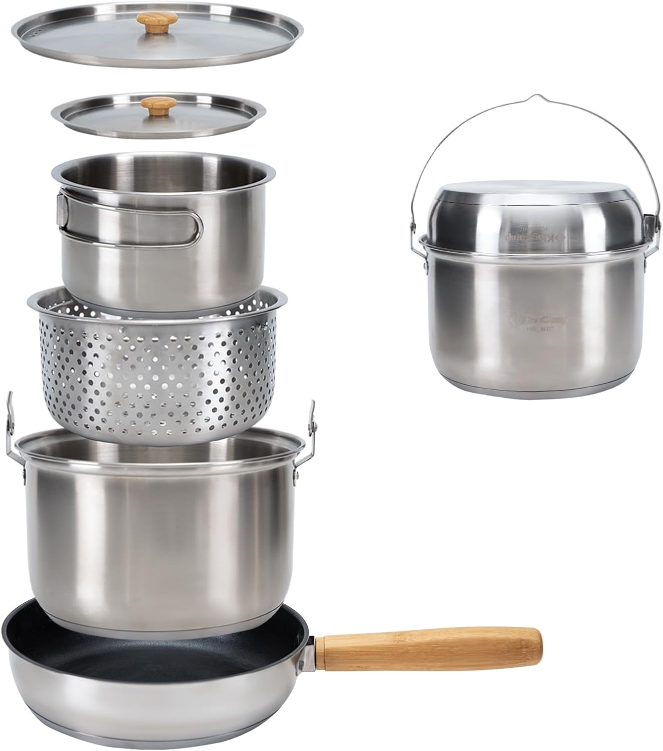 Camping Cooking Kettle - 304 Edelstahl Camping-Kochgeschirr-Set - Töpfe, Pfanne