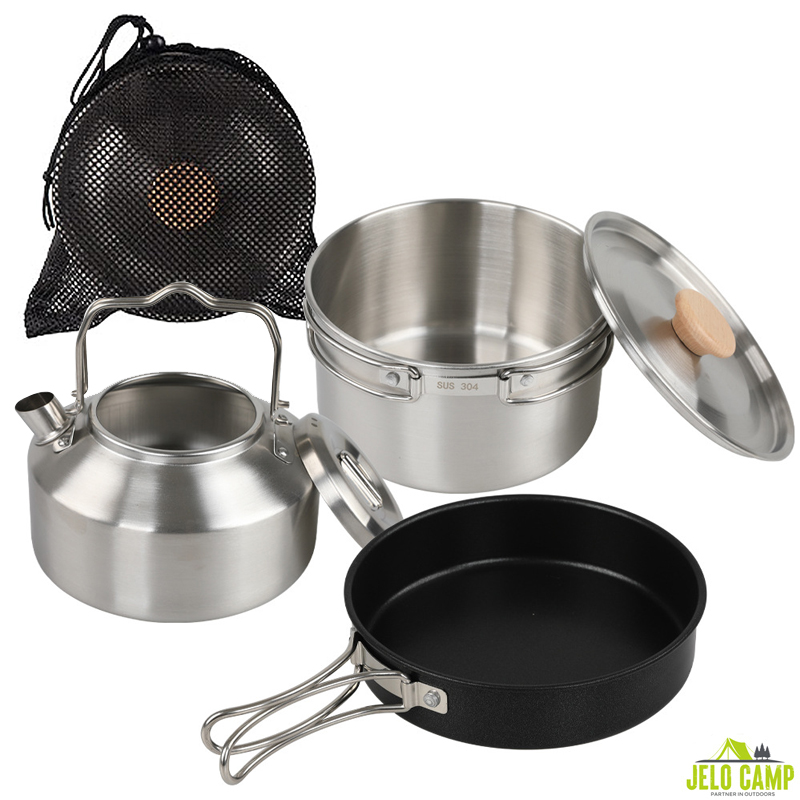 Camping Cooking Kettle - Hochwertiges 304 Edelstahl Camping-Kochgeschirr-Set & Outdoor-Wander-Überlebens-Tragbarer