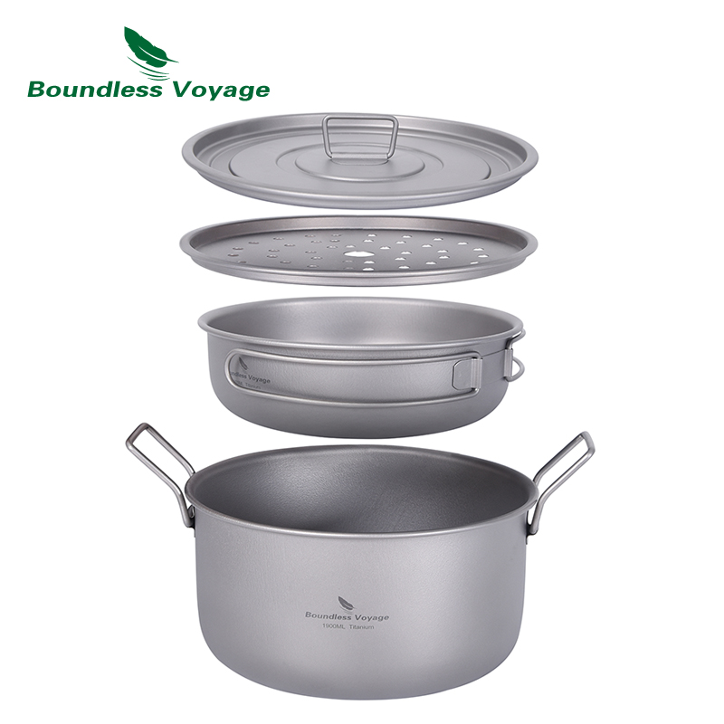 Camping Cooking Bundle - Boundless Voyage Camping-Kochtopf, multifunktionaler Titan-Dampfgarer, Suppentopf,